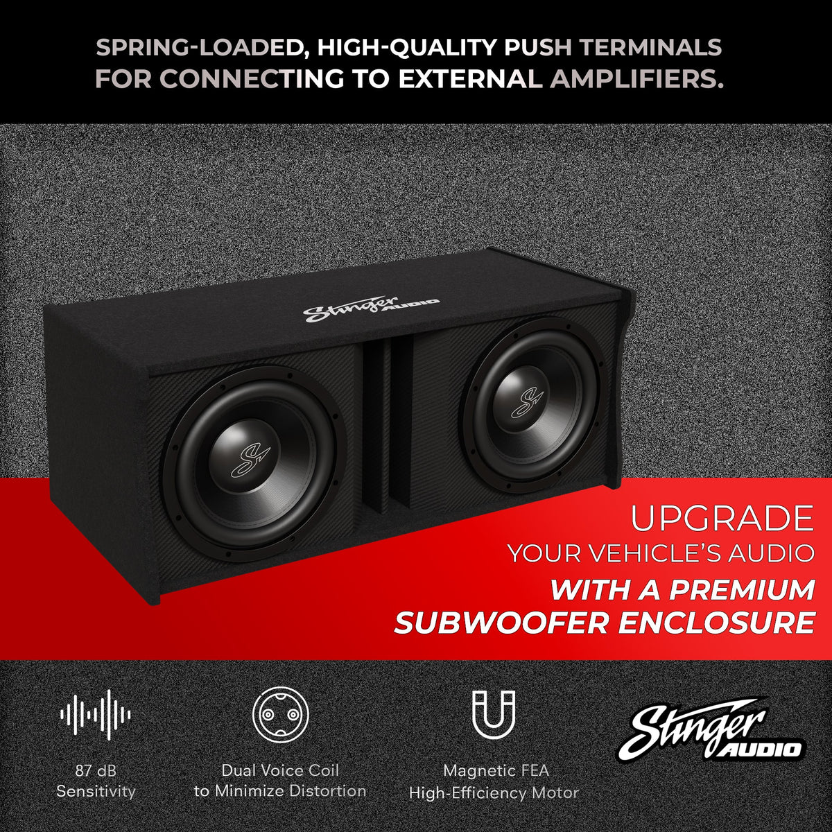 Stinger Dual 10" 2,000 Watt (RMS) Loaded Ported Subwoofer Enclosure (2,000 Watts RMS/3,000 Watts Max)