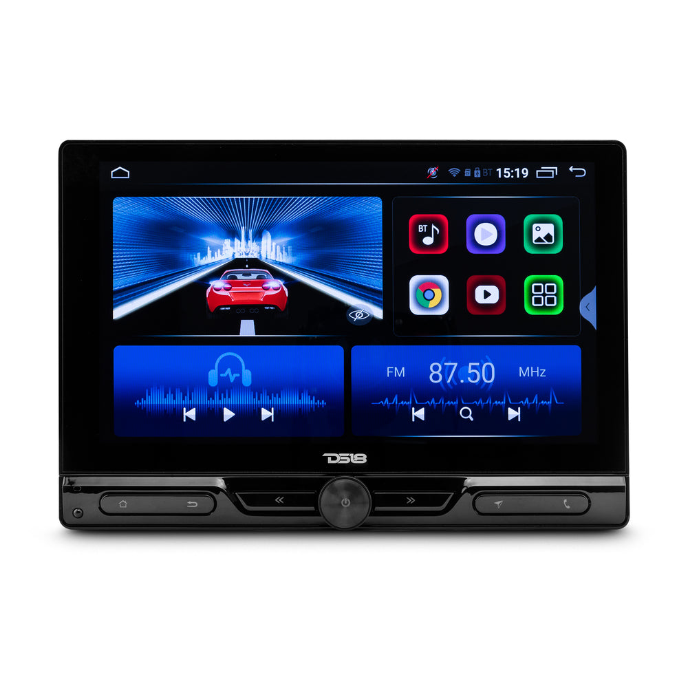 DS18 10.5" Floating Rotating Swivel Modular Touchscreen Mechless Single-DIN Headunit with Bluetooth, Mirror Link, USB, Gps and Android 10 (4x64GB)