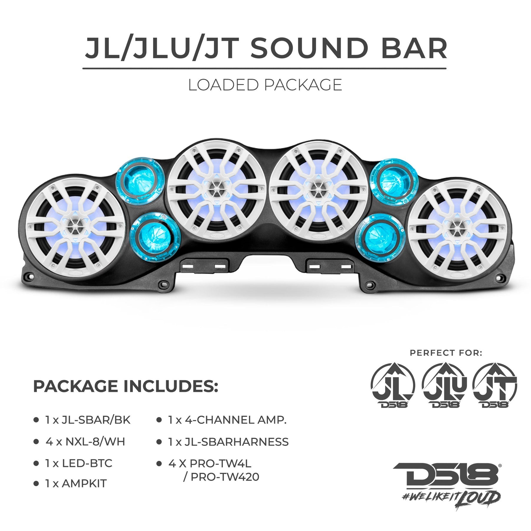 DS18 Jeep JL / JT (Gladiator) Loaded Soundbar Combo