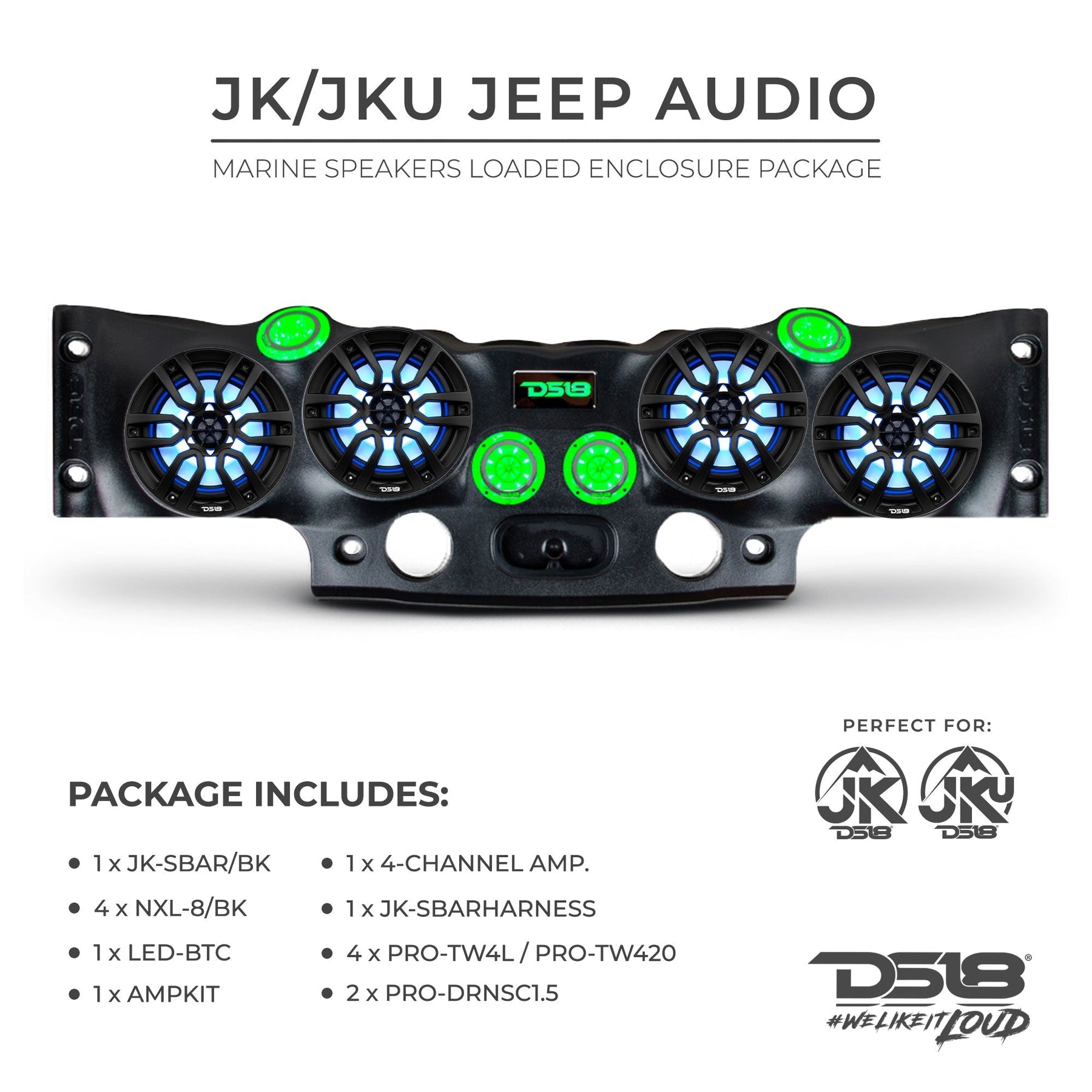 DS18 Jeep JK/JKU Loaded Sound Bar Combo